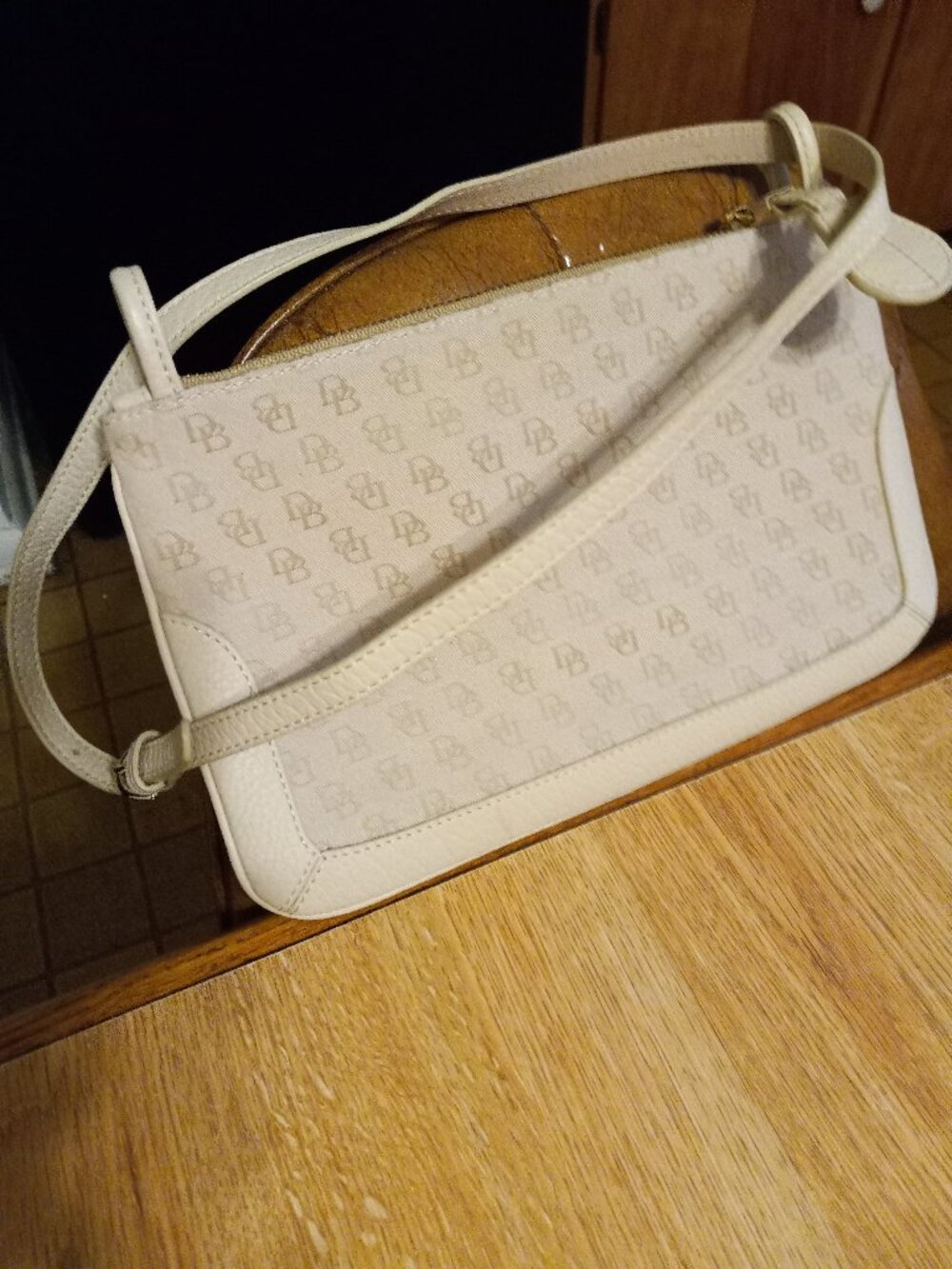 Dooney & Bourke Canvas Signature Top Zip Pochette Bag Handbag Purse